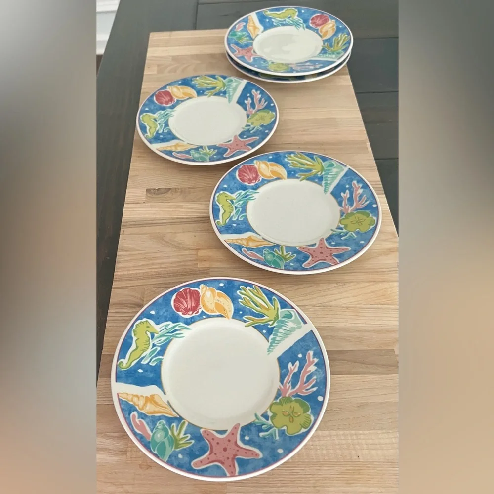 Royal Majestic Stoneware Blue Lagoon 8706 Appetizer Saucer Plates 5 Piece Set
